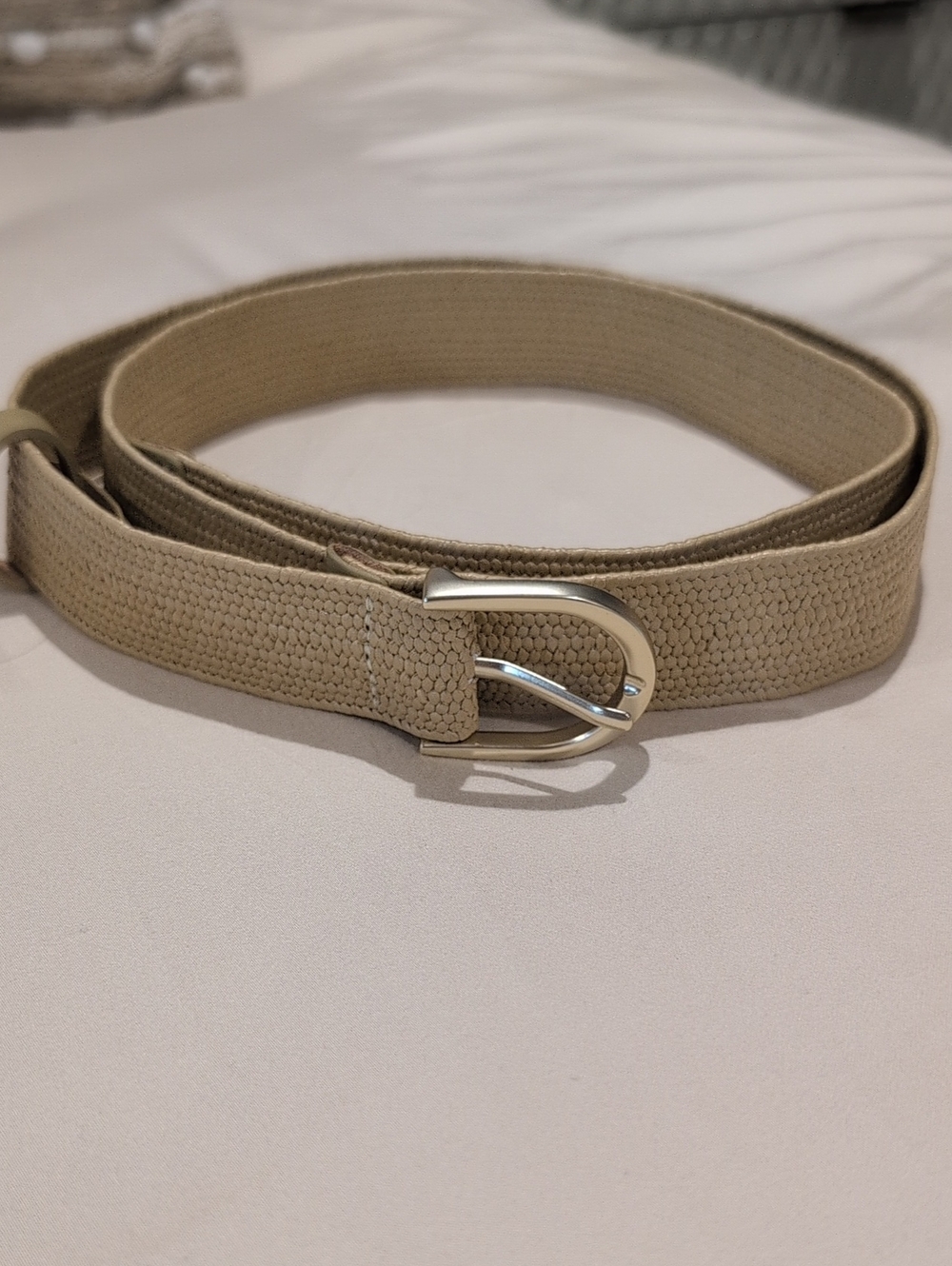 J. Crew Beige Elastic Woven Belt with Silver-Tone Buckle